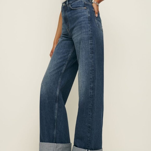 Reformation Denim - Reformation Cary Cuffed High Rise Slouchy Wide Leg Jeans Donner - Size 32